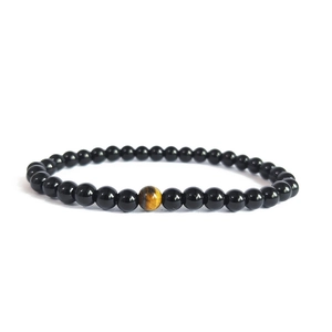 6mm natural black agate and tiger eye stone beaded elastic bracelet set for men and women