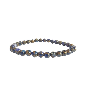 6mm Indian Agate beaded bracelet with dark blue stone and gold speckled texture