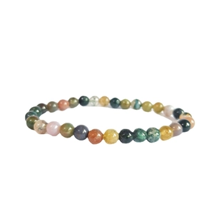 Handmade 6mm natural Indian agate and black stone beaded bracelet set with earthy tones