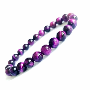 Natürliches Lila Tigerauge Stein Perlen Armband Ethno Stil Elastische Runde Edelstein Armbänder Für Damen Herren Heilung Schmuck