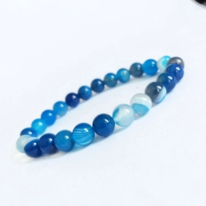 Bracelet à boucle unique en perles d'agate à rayures bleues avec cordon élastique