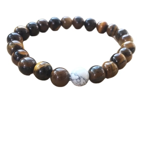 Tiger Eye and White Turquoise beaded stretch bracelet set for couples with natural stones