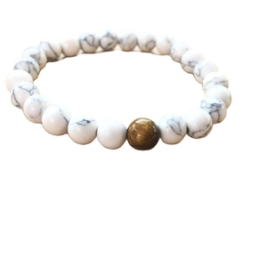 White turquoise and tiger eye bead bracelet set for couples with natural stone textures