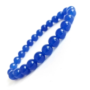 Polished royal blue chalcedony beaded bracelet with glossy round stones for women