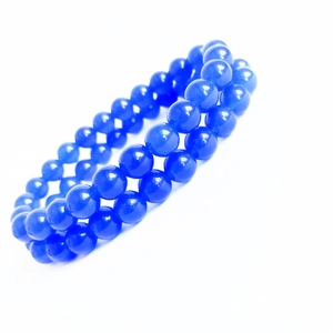 Minimalist bright royal blue chalcedony double-strand beaded bracelet with glossy finish