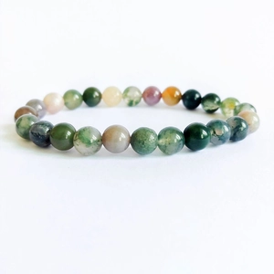 Polished colorful moss agate beaded bracelet with natural round gemstone beads
