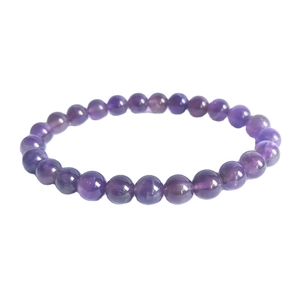 Bracciale a filo singolo di perle di ametista naturale con gemme viola tonde da 8mm