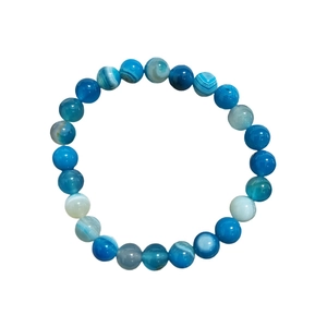 Bracelet en perles d'agate bleue à rayures avec des pierres de calcédoine naturelle de qualité