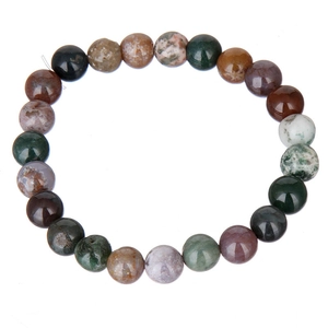 Natural Indian Agate beaded bracelet featuring polished colorful stones on white background