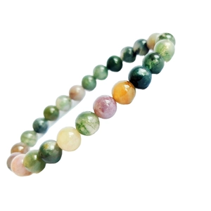 Natural Indian Agate Bracelet For Women Men Colorful Moss Agate Stone Round Beads Elastic Hand Jewelry Minimalist Unisex Gift