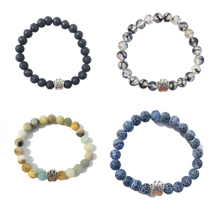 Natural Stone Beaded Bracelet With Alloy Paw Print Charm For Women Unisex Daily Casual Jewelry Dog Cat Footprint Gift