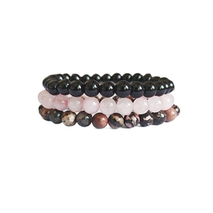 Lot de bracelets en perles d'agate et quartz rose 8mm pour femmes et hommes Mala