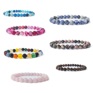 Pulsera de Cuentas de Piedra Natural Ágata Rayada Ojo de Tigre Elástica Curación Yoga Pulsera para Mujeres Hombres Joyería Regalo