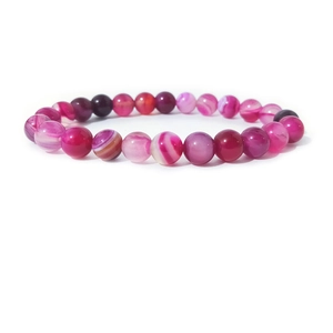 Pulsera de cuentas de ágata rayada natural de 8 mm con piedras rosas y moradas