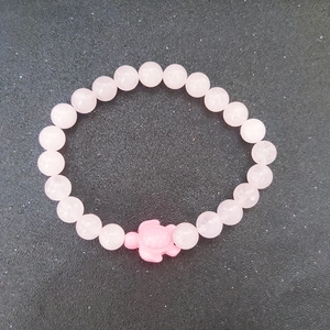 Pink beaded tortoise bracelet with translucent round gemstones for women and girls