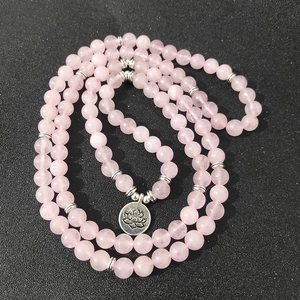 Natuurlijke Rozenkwarts Mala Kralen Armband Ketting Met Lotus Hanger Meditatie Yoga Gebed Sieraden Voor Vrouwen