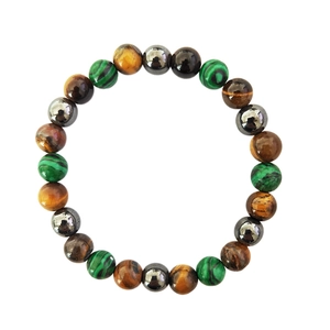 Bracelet en pierres naturelles de 8mm avec malachite, oeil de tigre et hématite polie