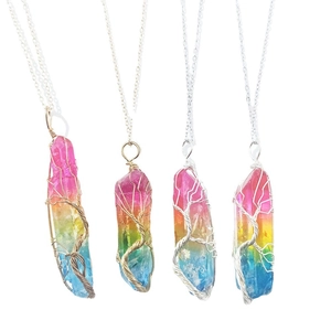 Collana con Ciondolo in Vetro Arcobaleno Albero della Vita Avvolto a Mano Gioielli Bohémien Geometrici a Prisma Esagonale per Uomo e Donna
