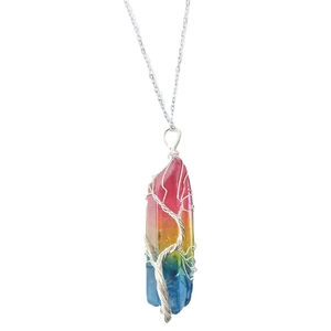 Collana con cristallo arcobaleno e ciondolo albero della vita in filo d'argento