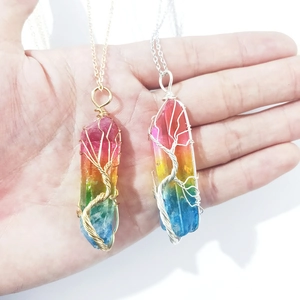 Collana albero della vita fatta a mano con cristallo arcobaleno in filo d'oro e argento