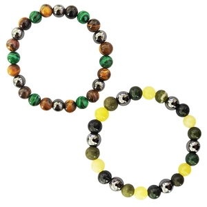 Bracelet Perles en Malachite Naturelle Oeil de Tigre Hématite 8mm Pierre Ronde Triple Protection Bracelet Élastique Homme Femme Bijoux