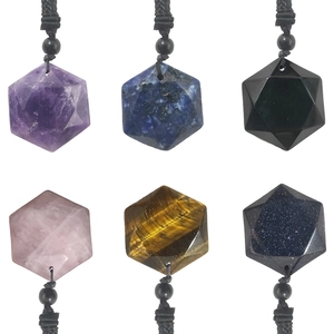Collana con Ciondolo Geometrico in Pietra Naturale Cristallo Esagramma Ossidiana Ametista Cordino Intrecciato Regolabile Gioielli Uomo Donna