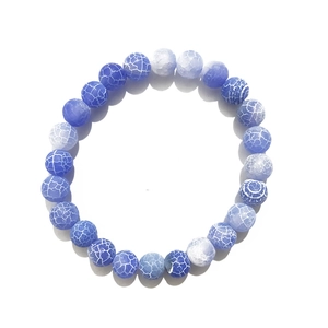 Blue and white gradient crackled agate 8mm bead bracelet with natural stone texture