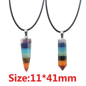 7 Chakra natural crystal necklace set with hexagonal prism and cone pendant 11x41mm