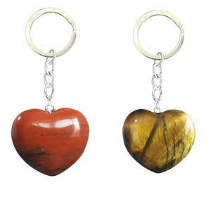 Natural Stone Heart Pendant Keychain Metal Key Ring Various Colors Amethyst Rose Quartz Jasper Fashion Bag Hanging Decor