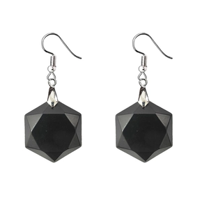 Boucles d'oreilles étoile en pierre naturelle avec perles noires et crochets argentés