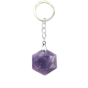 Handmade Natural Stone Crystal Keychain Hexagram Energy Quartz Pendant Metal Chain For Bags Women Fashion Jewelry Gift