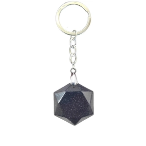 Handmade hexagram natural crystal stone keychain with blue sandstone and silver ring
