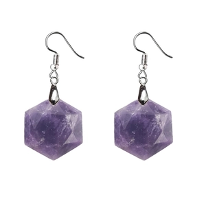 Boucles d'Oreilles Pendantes Hexagramme en Pierre de Cristal Naturelle pour Femmes Bijoux en Quartz Gravé Hexagonal Géométrique