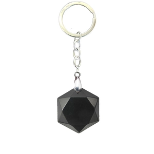 Handmade hexagram crystal stone keychain with black geometric energy pendant for bags