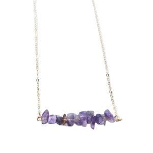 Bohemian gold chain necklace featuring irregular natural purple amethyst crystal stones
