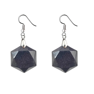 Boucles d'oreilles pendantes en grès bleu naturel avec crochet en argent