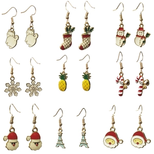 Alloy Christmas Drop Earrings For Women Colorful Enamel Santa Claus Snowman Christmas Tree Snowflake Rhinestone Festive Jewelry