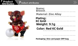 Détail de la broche cochon de dessin animé en alliage de zinc avec placage en or KC de qualité