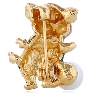 Broche cochon doré style chinois avec perle blanche et fermeture à épingle