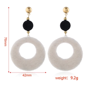 Minimalist geometric earrings with plush balls and gold hoops for women, 76x42mm