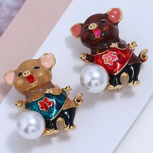 Broche en Alliage Émail Dessin Animé Cochon Volant Avec Imitation de Künstliche Perle Style Chinois Mignonne Épingle Animale pour Femmes Pull Manteau Bijoux