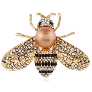Vintage Zinc Alloy Bee Brooch Pin For Women Fashion Rhinestone Inlaid Synthetic Artificial Pearl Insect Animal Clothing Accessories