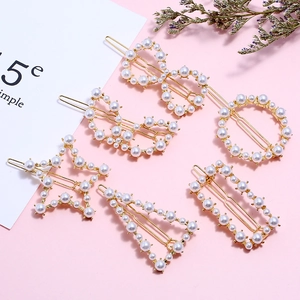 Lot de 6 barrettes à perles avec motifs marbrés et formes géométriques dorées