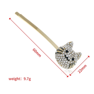60mm goldene Katzen-Haarspange mit funkelnden Strasssteinen und Emaille-Details