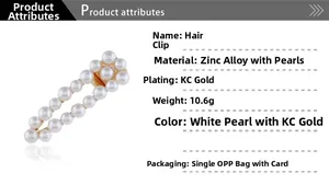 Spécifications de la pince à cheveux évidée en alliage doré avec perles élégantes