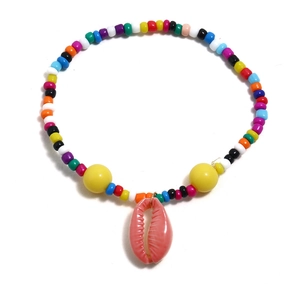 Handmade Multicolor Seed Beads Bracelet With Pink Shell Pendant Bohemian Summer Beach Elastic Bracelet For Kids Girls Fashion Jewelry