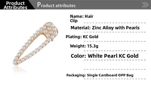 Détail de la pince à cheveux en perles avec base en alliage de zinc et placage en or KC