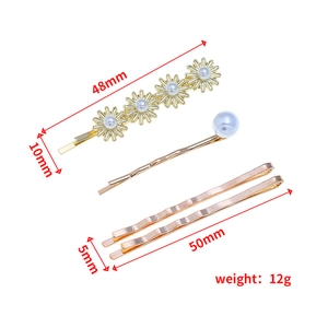 Dimensions détaillées du lot de barrettes en perles avec longueurs de 48mm et 50mm sur blanc