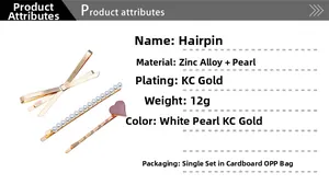 Lot de trois barrettes à cheveux en alliage de zinc avec perles et détail cœur