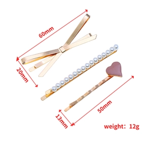 Spécifications de taille pour l'ensemble de barrettes à perles et cœur avec dimensions